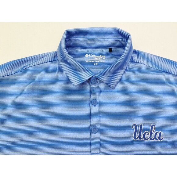 Columbia Golf Size Large Blue Gray Stripe UCLA Bruins Embroidered Logo Polo - Picture 11 of 11
